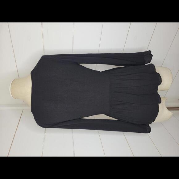 NWOT American Eagle Outfitters small black tie front long sleeve peplum blouse - Picture 2 of 5